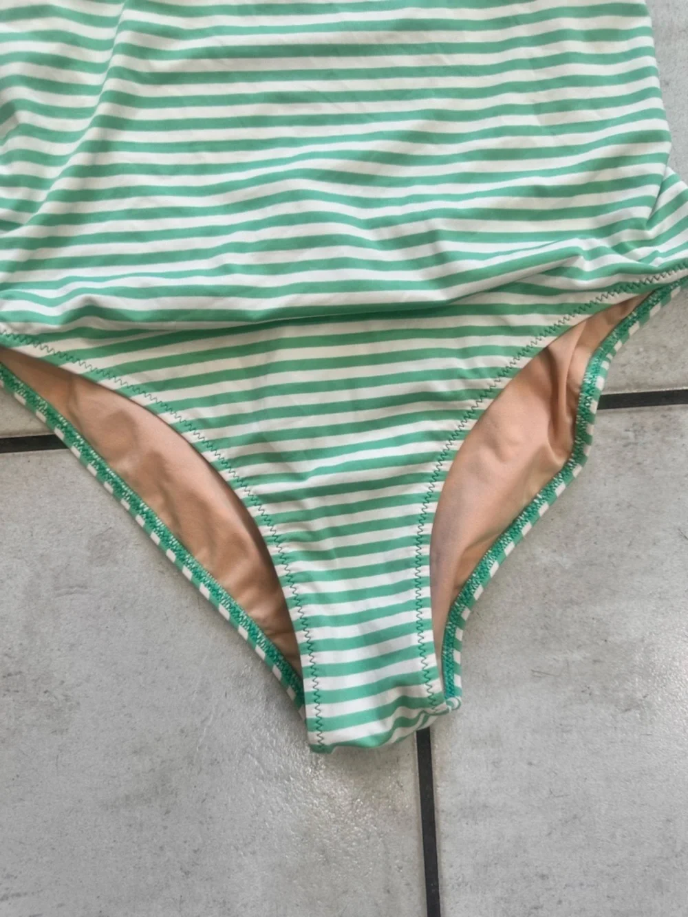 J. Crew Mint Green and White Striped One-Piece Swimsuit